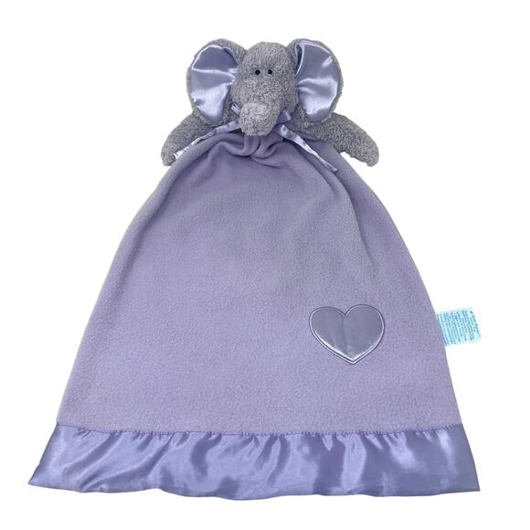 Baby Boyds Purple Elephant Lovey Plush Security Blanket Satin Heart Trim 22" VTG - Picture 1 of 7